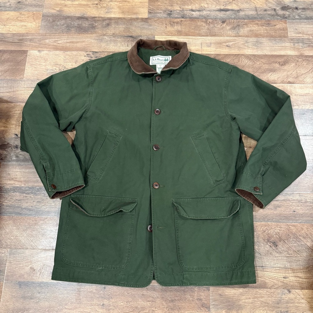 L.L. Bean Coat Men’s Large Green Barn Chore Hunting Jacket Corduroy Collar